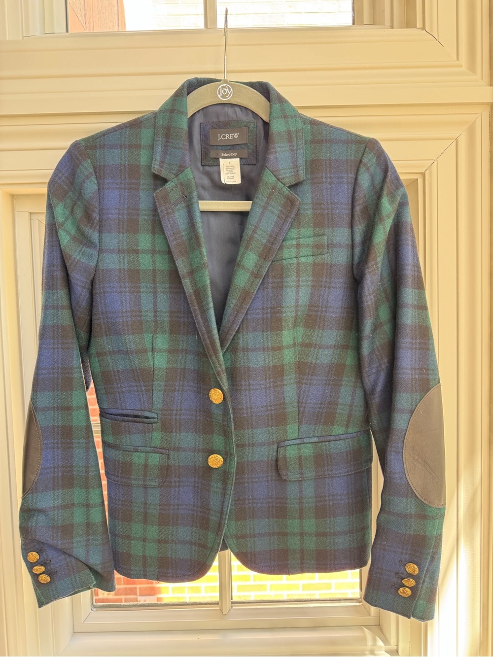 J. Crew Blue and Green Plaid Blazer with Gold Buttons